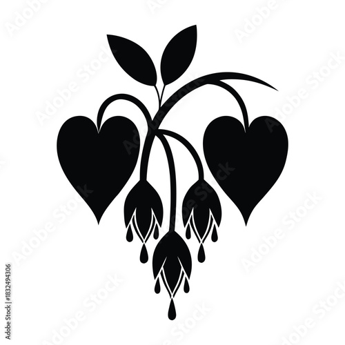 Bleeding heart flower simple black silhouette vector floral artwork