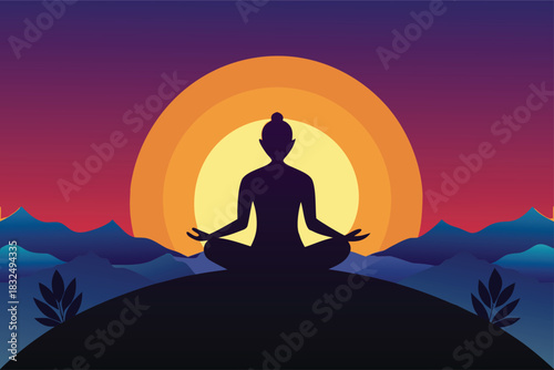 Find Serenity in Nature Meditation Silhouette During Sunset, Discover Inner Peace, Wellness, Relaxing Outdoor Retreat, Calm Mind and Body, Yoga