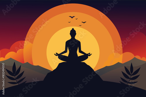 Find inner peace with mindful meditation during sunset, perfect for wellness retreats, yoga studios, and promoting a healthy lifestyle in nature