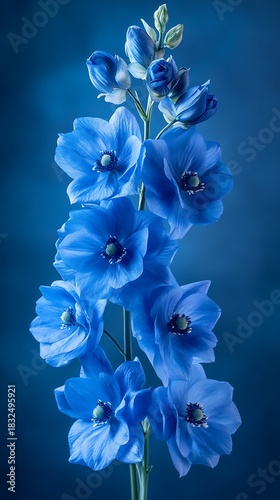Bouquet of blue delphinium spike layered petals.