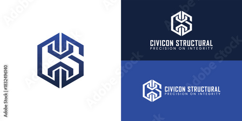 A bold monogram is set within a sleek, hexagonal frame. Intertwining geometric lines form an abstract yet sturdy figure, conveying high-end engineering and specialized construction techniques.