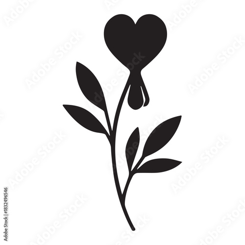 Bleeding heart flower silhouette botanical vector clipart isolated on white