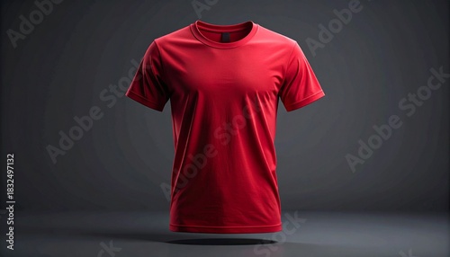 Vibrant red t-shirt floating on a modern gray background for apparel mockups and creative fashion design projects or stylish product advertising