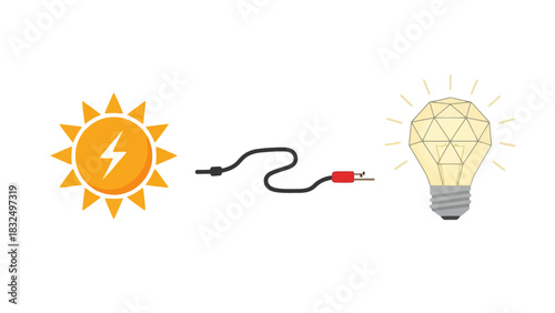 Conceptual illustration of solar power conversion into electricity for illumination