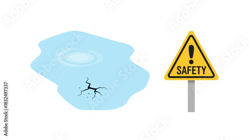 Thin Ice Warning Sign for Safety and Winter Precautions