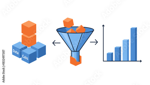 Data Processing and Analysis Flow Cubes, Funnel, and Bar Chart