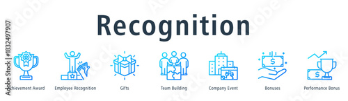 Recognition Web Banner Outline Gradient icon vector illustration concept with icon of achievement award, employee recognition, gifts, team building, company event, bonuses and performance bonus
