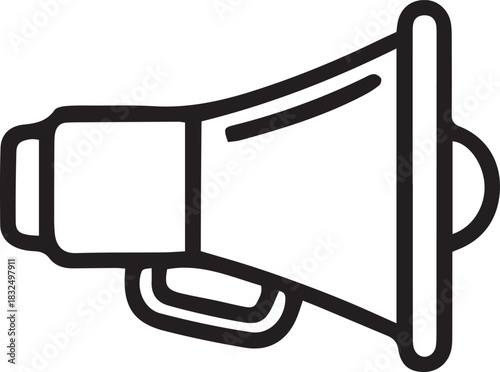 Outlined black megaphone powerfully amplifies sound and messages with transparent backdrop