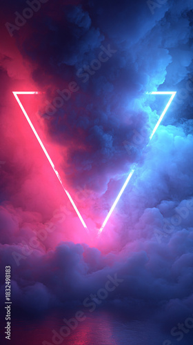 A glowing neon triangle tunnel floating in a colorful nebula, with the camera flying forward through luminous light beams in a seamless, futuristic looping motion.
