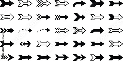 Different Style Arrows in Black and White Directional Symbols Design