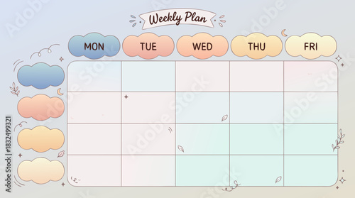 Pastel Weekly Plan Template with Cute Cloud Design