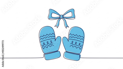 Blue mittens and bow illustration
