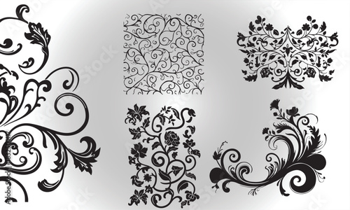 Black Flourishes and Swirls Decorative Design Elements Keywords: floral, flourish, swirl