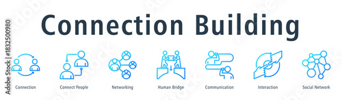 Connection Building Web Banner Outline Gradient