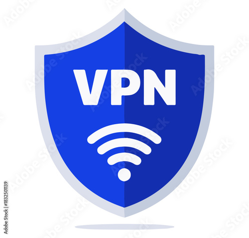 VPN shield icon with wifi signal, flat vector security design