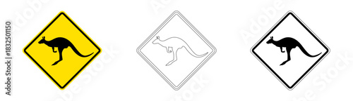 Kangaroo crossing traffic sign in vector format