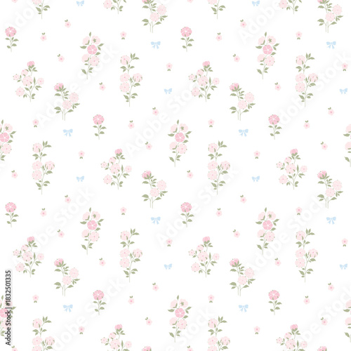 Flower pattern, floral seamless pattern, cottagecore ditsy tile print, gentle meadow flower on light background. Small hand draw flower, sweet tone style design for fashion, texture, fabric, wallpaper
