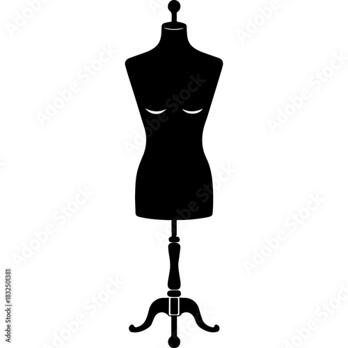 Chest mannequin on racks for displaying clothes. Engraving minimalistic vector in black ink drawing on transparent background