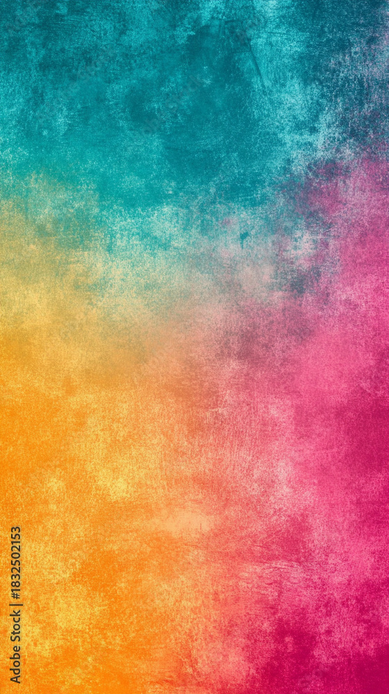 Fototapeta premium A vibrant abstract background featuring blended turquoise, orange, and pink gradients with soft grainy texture and subtle noise, ideal for lively summer event posters and modern graphic design. 