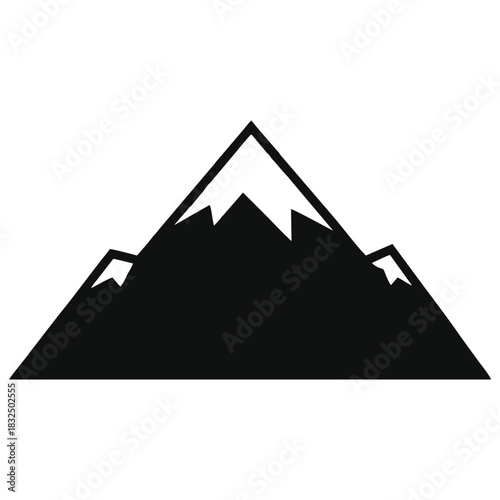 Dramatic mountain peak with snow cap, a simple black and white nature icon
