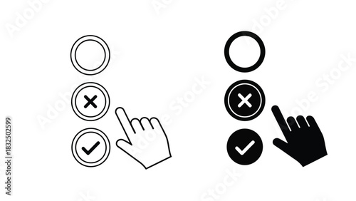 Vector illustration of Set of choice option icons with hand cursor simple flat vector design element for user interface and mobile apps isolated on whi