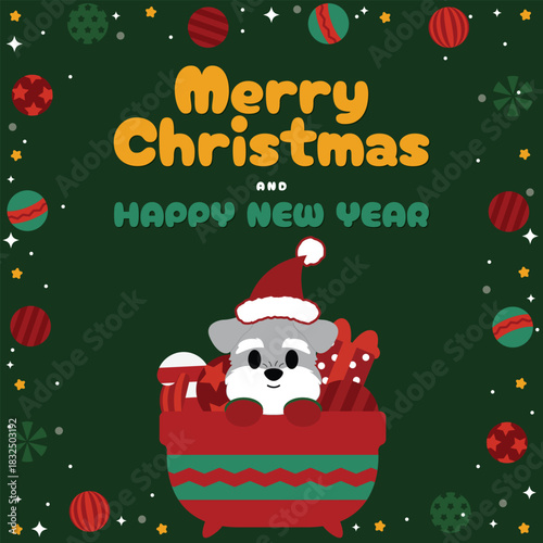 Cute Schnauzer Dog Bathtub Christmas card