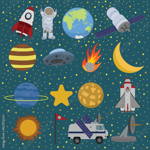 astronaut and space element design collection set