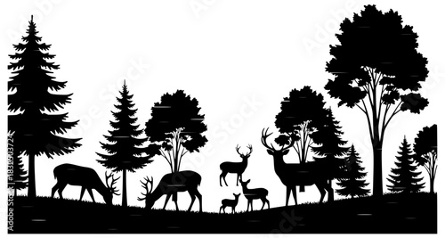 Wildlife art illustration of camel and horse silhouettes in a sunset desert landscape