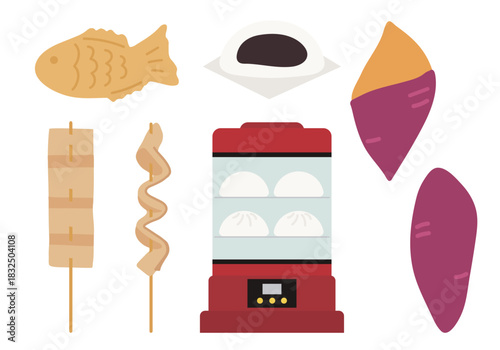 겨울철 한국 간식 모음 일러스트, Korean Winter Snack Set Illustration