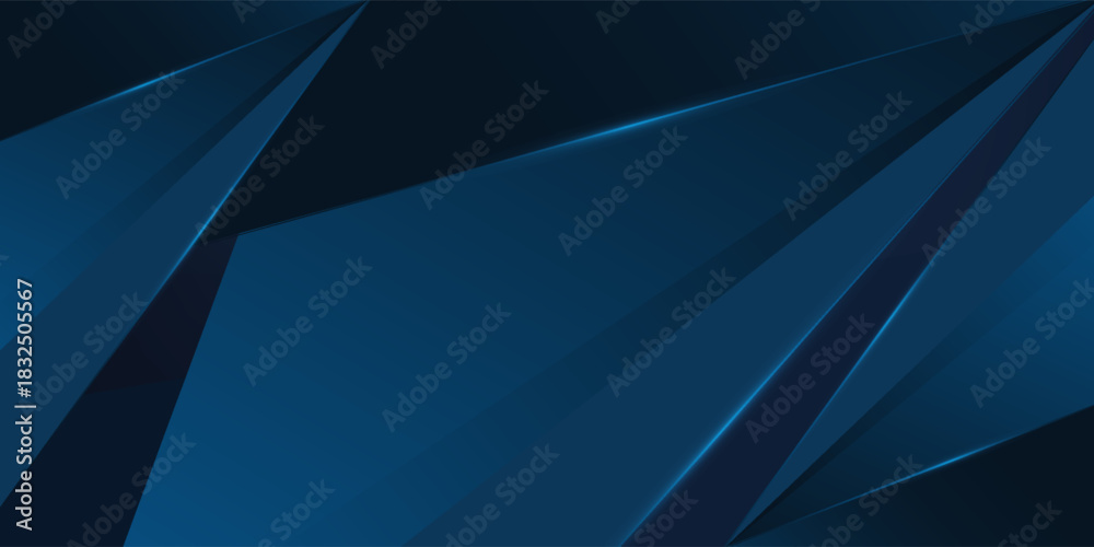 Fototapeta premium 3d modern dark blue overlap abstract background with shiny lines layers. Texture with light blue triangle element decoration. Vector illustration for modern presentation background, banner