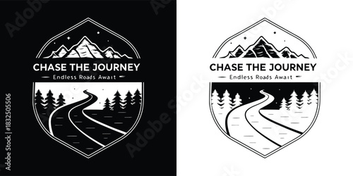 Chase the journey mountain road adventure graphic design
