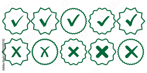 Hand drawing green tick mark icon on white background. Digital hand drawing check mark vector set. Creative vector tick mark icon set.