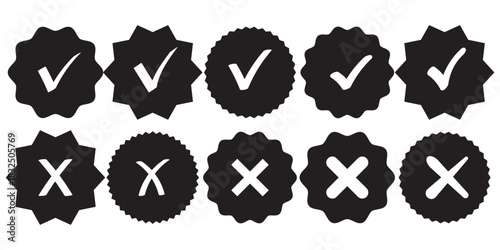 Checkmark cross icon Checkmark icon set. Checkmark right symbol tick sign.