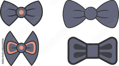 Decorative red bow with long ribbon isolated on white background. Holiday decoration. Vector illustration, Large sketched red bow vector illustration with a striped white background. Christmas apparel