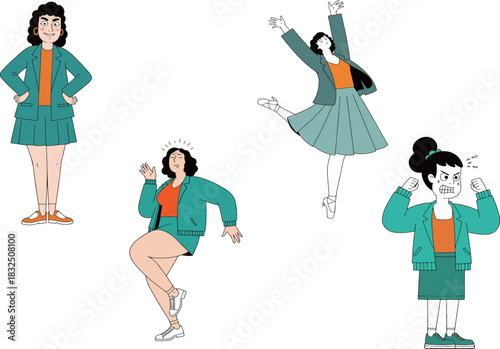 Cartoon Woman in Various Emotions and Poses