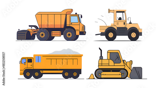 vector illustration of trucks and heavy equipment