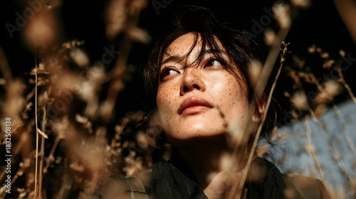 A close-up portrait of an Asian woman’s face in profile
