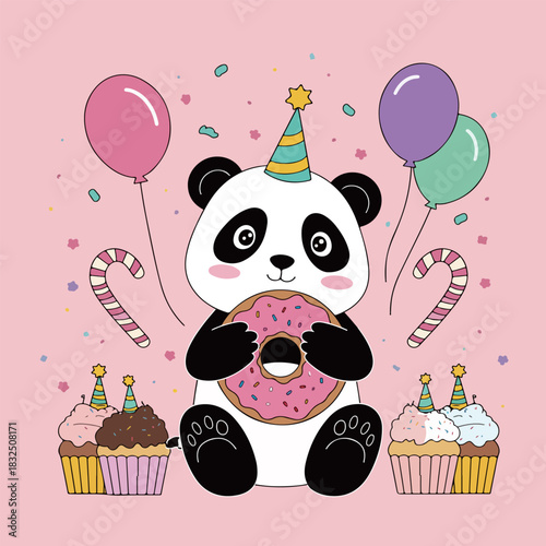 Party Panda with Donut and Cupcakes