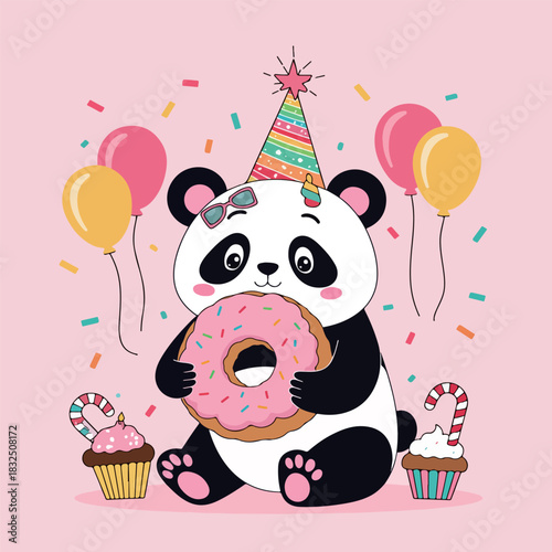 Party Panda with Donut and Cupcakes