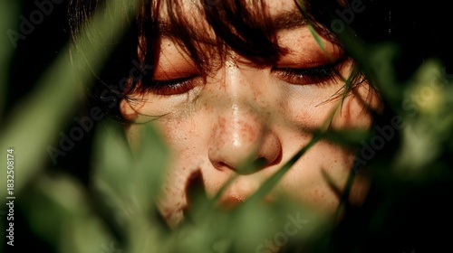 A close-up portrait of an Asian woman’s face in profile