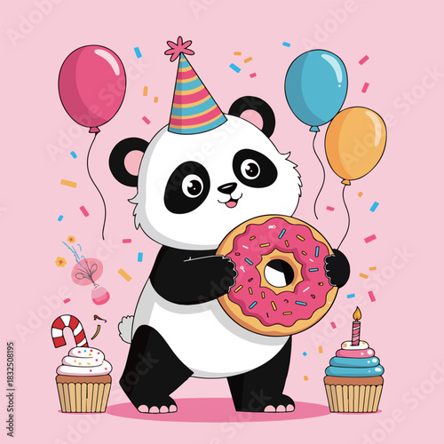Party Panda with Donut and Cupcakes