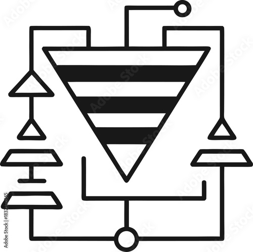  Bottleneck chart thin line icon. Consumption pyramid, funnel diagram symbol, outline style pictogram on white background. 