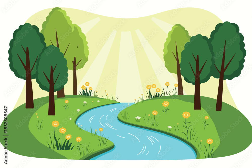 Obraz premium Cartoon River Landscape