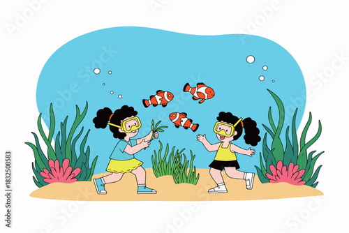 Children Snorkeling with Clownfish