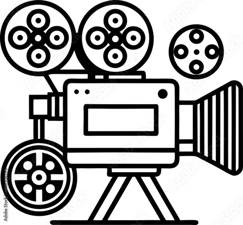  Movie projector line and solid icon. Cinema camera silhouette symbol, outline style pictogram on white background.