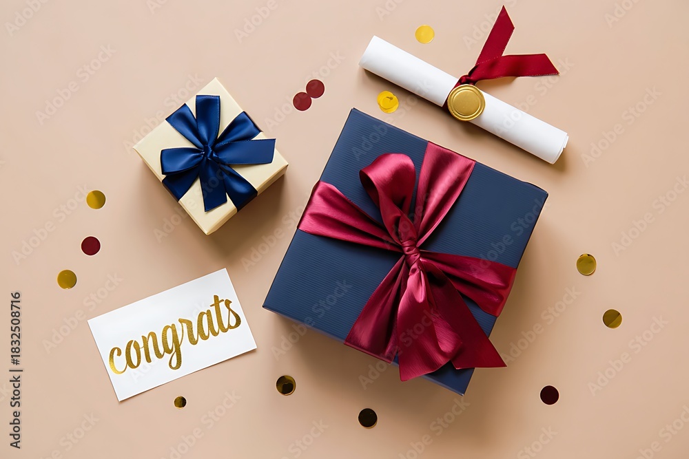 Fototapeta premium Graduation celebration with gifts and diploma