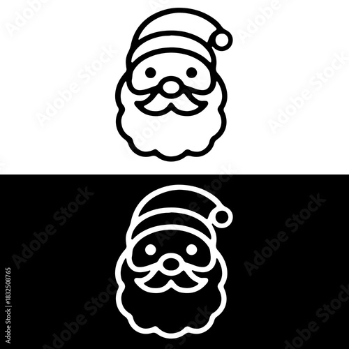 Cute Minimalist Santa Claus Head Icon or Line Art Avatar