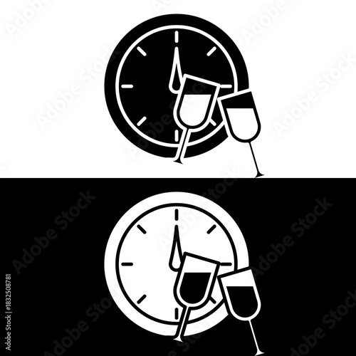 Minimalist Countdown Clock with Champagne Glasses Toast Icon