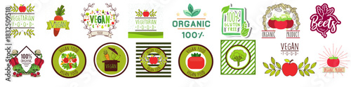 Vibrant vegan and vegetarian food labels promoting healthy eating and organic produce