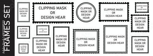 Vintage Stamp-Edge Frames Set | Retro Postage Border Collection for Clipping Mask, Photo Frame Templates, Scrapbook Design, Retro Graphic Layouts, Old-Style Decorative Vector Frames